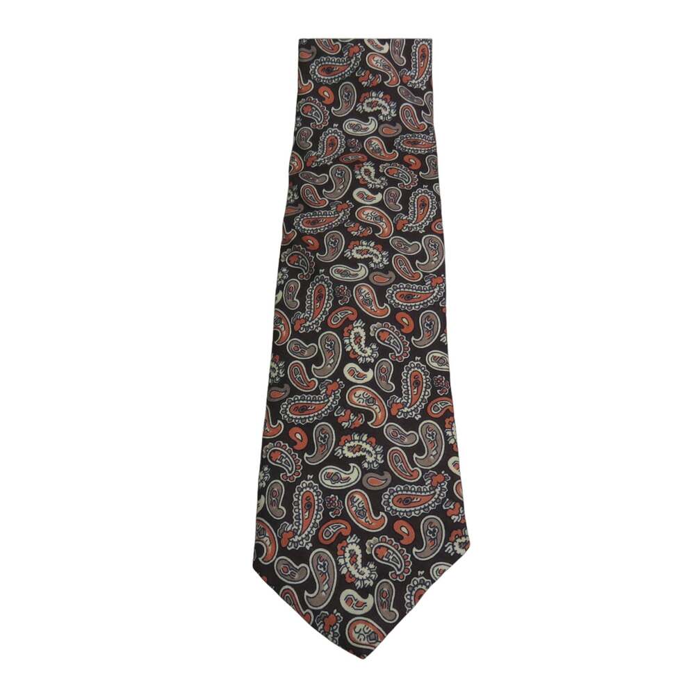 Vintage Christian Dior Cravates Silk Paisley Necktie Brown Orange Designer Tie
